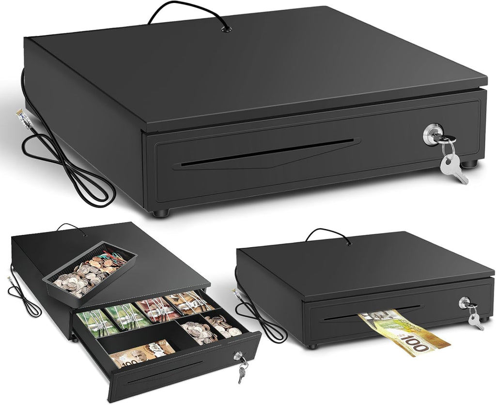 PERCEA Cash Drawer, 13" Electronic Cash Register Drawer 4 Bill Slots & 3 Coin Trays
