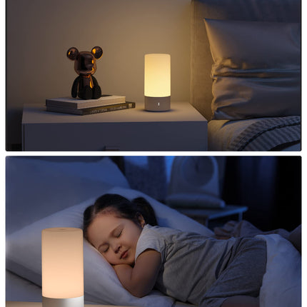 Touch Control Lamp for Bedroom 3 Level Dimmable Warm White Lights with RGB Color - Gold