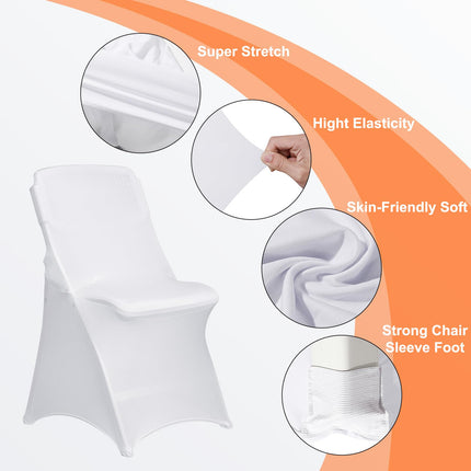 RhymBar 100-Pieces Universal Fitted Polyester White Folding Chair Stretch Seat Covers for Party, Spandex Chair Covers for Wedding, Parties & Banquet
