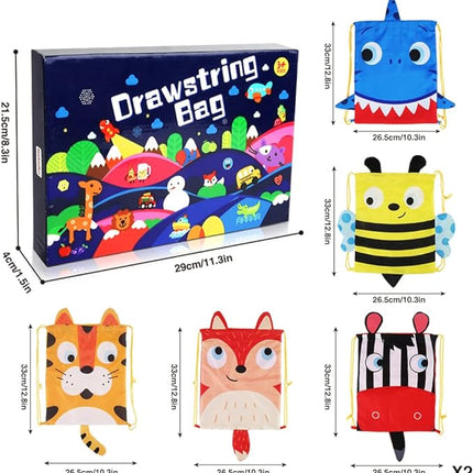 Kids Party Favor Bags,10 PCS Drawstring Goody Bag Candy Backpack with Cartoon Animal Designed Carrying on Cute Ear and Tail Birthday Package t17