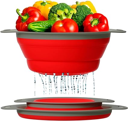 Colander Set - 2 Collapsible Colanders (Strainers) Set by Comfify - Includes 2 Folding Strainers Sizes 8" - 2 Quart and 9.5" - 3 Quart Red or Blue
