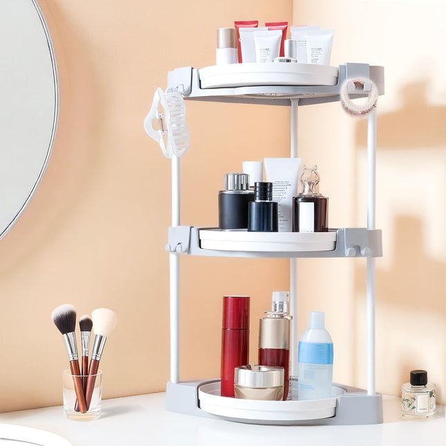 Lifcozy Corner Bathroom Counter Organizer, 360 Rotating Countertop Organizer, Perfume Skincare Makeup Organizer for Vanity Washroom, Large Capacity Organizers and Storage, 3 Tier, Grey