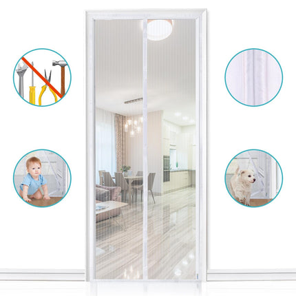 Apalus 36x83 inch Mesh Curtain Magnetic Screen Door, Magnetic Top-to-Bottom Seal Snaps Shuts Automatically, Keep Fresh Air in, WHITE BF003