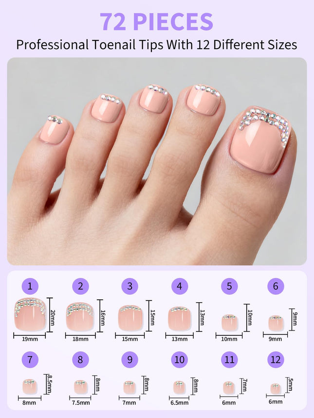 EBANKU 72 Pcs Square French Tips Toe Nail Tips Nude Pink False Fake Nail Tips for DIY Salon Home