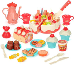 82Pcs DIY Cutting Birthday Cake Food Toys Pretend Playset-Light and Music with Candles,Dessert for Kids Toddlers T26