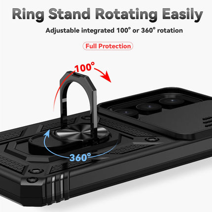 SAMSUNG S23 FE Military Grade All-in-One ring Stand Card Case, BLACK