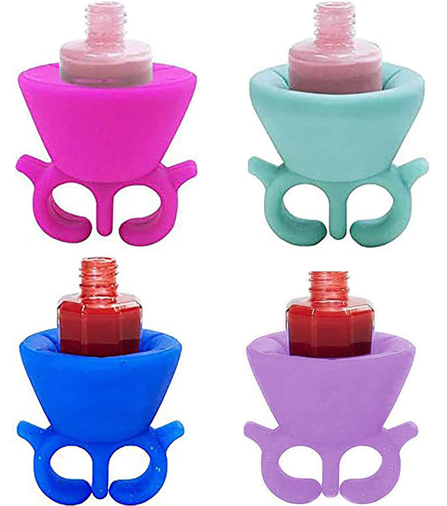 TCBWFY 4 Pack Ring Wearable Anti-Spill Nail Polish Bottle Holder Soft Flexible Silicone