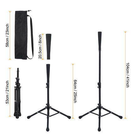 PATIKIL Travel Baseball Batting Tee, Portable Baseball Tee for Hitting Adjustable Height 25" to 41" Tripod Softball Tee Stand for Hitting Training Practice, Black