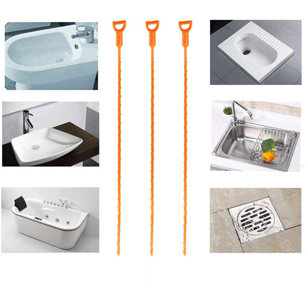 FORLIVER 3-PACK Reusable 25" Hair Clog Remover Unblocker Drain Snake for Shower, Kitchen, Sink, Bathroom, Toilet