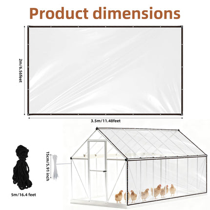 Fukaisu 2pcs Chicken Coop Cover, 3.5x2m/11.48x6.56 Feet Waterproof Clear Tarp for Chicken Coop Run Cover with 30 Cable Ties Heavy Duty PVC Pheasantry Runway Wrap for Outdoor Winter Farm