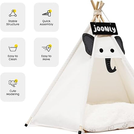 Pet Teepee Tent for Small Dogs & Cats, 24 Inch Portable Indoor Dog House with Thick Cushion, Cat Teepee Washable Tent Dog Teepee Bed Indoor (Elephant) T99