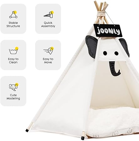 Pet Teepee Tent for Small Dogs & Cats, 24 Inch Portable Indoor Dog House with Thick Cushion, Cat Teepee Washable Tent Dog Teepee Bed Indoor (Elephant) T99