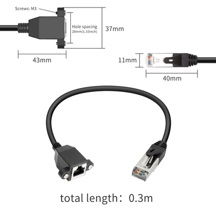 QIANRENON RJ50 10P10C Male to Female Extension Cable Panel Screw Mount Shielded Cat 5E 26AWG for Motorola Radio Barcode Scanning Laser Printing Industrial Equipment etc, 0.98Ft (0.3m)