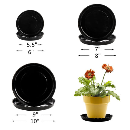 OFiSEXPT 15 Pcs Plant Saucer Set, 6, 8, 10 Inch Plastic Pot Trays, Flower Planter Saucers, Drip Trays for Indoor/Outdoor, Sturdy Plant Plate Water Catcher, BLACK