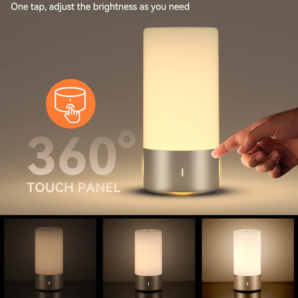 Touch Control Lamp for Bedroom 3 Level Dimmable Warm White Lights with RGB Color - Gold