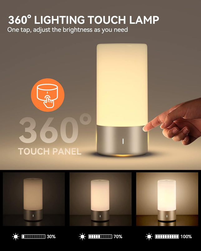 Touch Control Lamp for Bedroom 3 Level Dimmable Warm White Lights with RGB Color - Gold