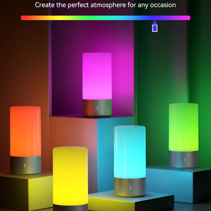 Touch Control Lamp for Bedroom 3 Level Dimmable Warm White Lights with RGB Color - Gold
