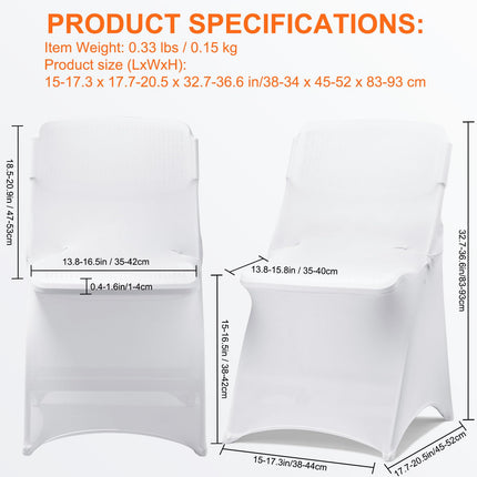 RhymBar 100-Pieces Universal Fitted Polyester White Folding Chair Stretch Seat Covers for Party, Spandex Chair Covers for Wedding, Parties & Banquet