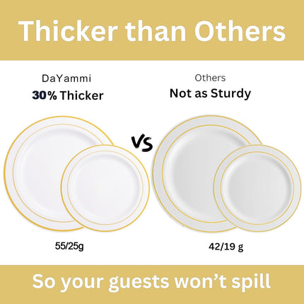500 Gold Dinnerware Set: 100 Gold Rim Dinner Plates, 100 Salad Plates, 100 Silverware, Heavy Duty