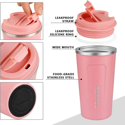 Stainless Steel Insulated Coffee Tumbler - 500ml, Leakproof, Wide Mouth, Anti-Slip, BPA-Free - Perfect for Office, Travel, and Outdoors (White)