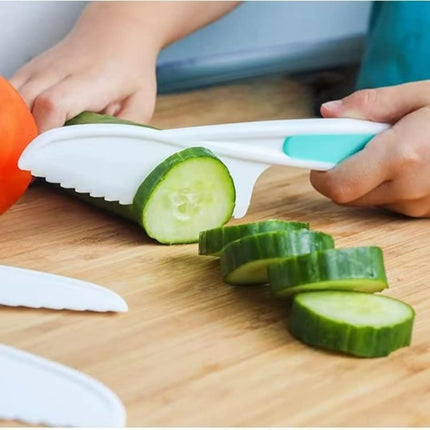34 Pcs Montessori Kitchen Toys for Toddlers-Kids Knife Sets for Real Cooking with Safe Knives, Serrated Plastic Knives, Potato Slicers, Sandwich Cutter, Peeler and Cutting Board