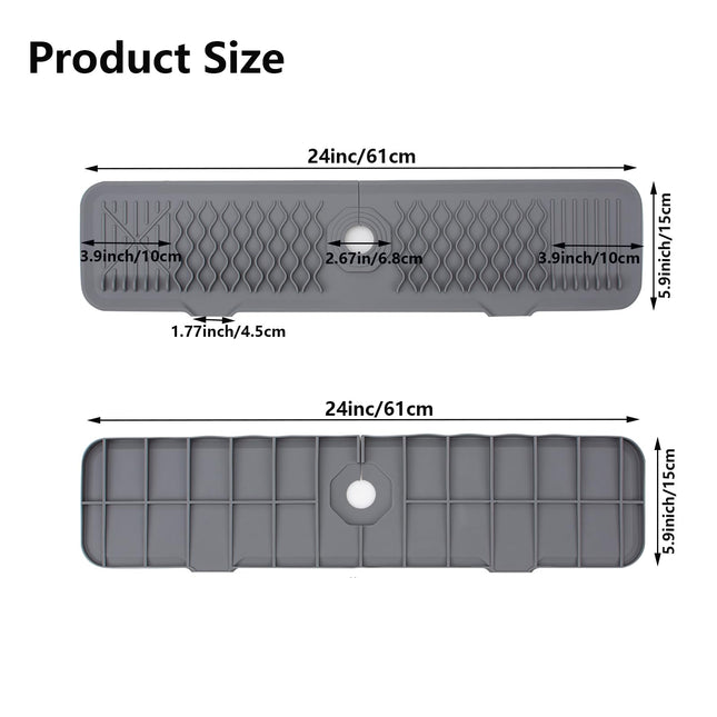 MOODKEY Kitchen Sink 24 Inch Splash Guard Silicone Drains Water Faucet Mat Handle Water Drip Catcher Tray