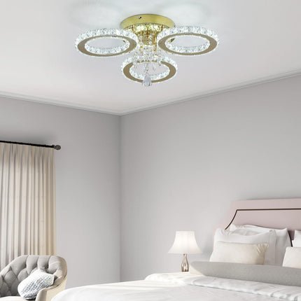 VETRULUS 3-Ring Crystal LED Chandelier Gold Flush Ceiling Light Cool White