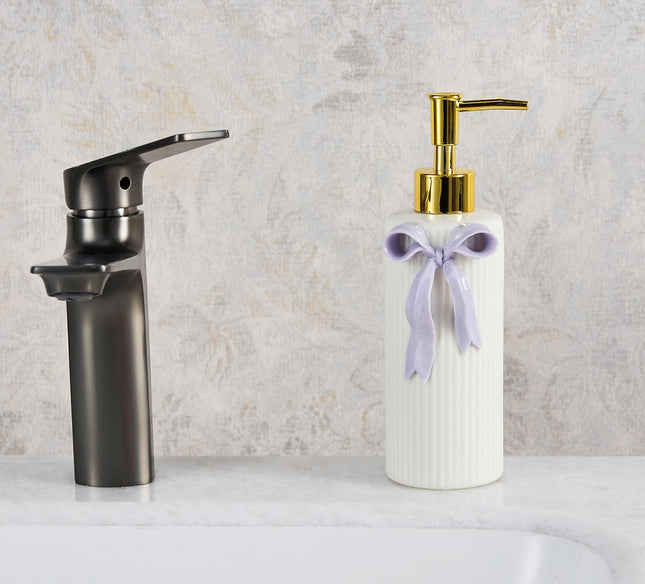 NEWHENGS 340ml/12fl oz Handmade Ceramic Bow Soap/Hand Lotion Liquid Dispenser
