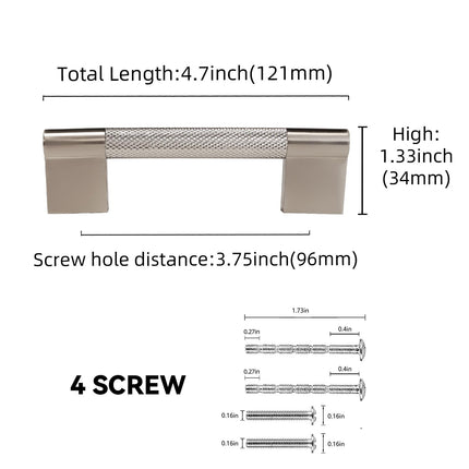 BUKOBYHE 10 Pack 3.75 inch(96mm) Brushed Satin Nickel Kitchen Cabinet Handles Knurled Pulls X003YZEUWD