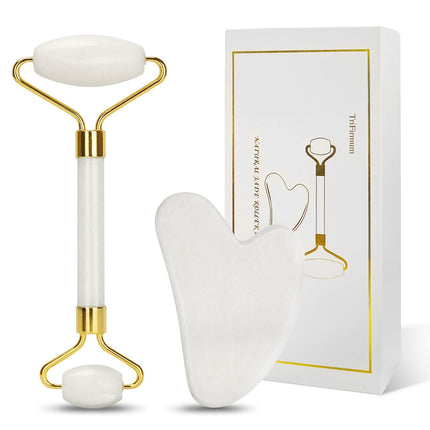 Jade Roller & Gua Sha,Face Roller,Gua Sha Facial Tool,100% Natural Jade,Anti-Aging Face Massager for Face,Eyes,Neck,Body Muscle Relaxing