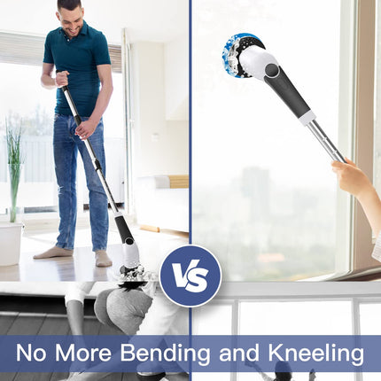 YKYI Electric Cordless Cleaning Spin Scrubber Brush with 8 Replaceable Brush Heads & Adjustable Extension Handle & 3 Rotating Speeds, ANS-8051B