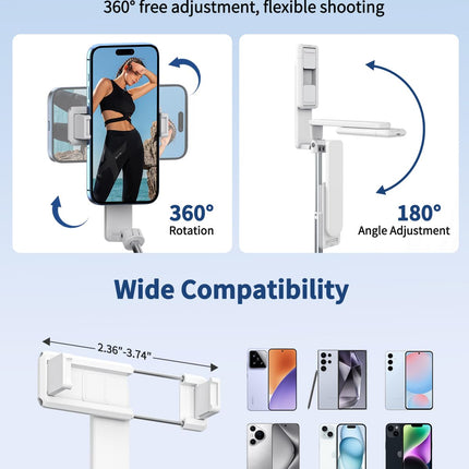 YAYUSHI Ultra Mini Selfie Stick for iPhone, Extendable Aluminum Portable Selfie Stick with Remote, Compact Phone Selfie Sticks Compatible with 4-7" Phones for Vlog/Video Record/Live Stream, WHITE
