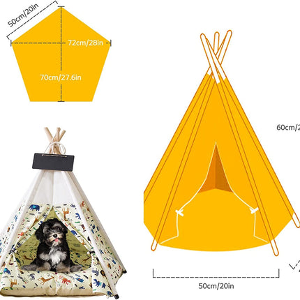 Pet Teepee Tent with Thick Cushion for Dogs Cats Portable Dog(Puppies) House Pet Tent Indoor Outdoor