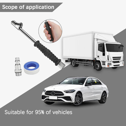 TSUGAMI 1/4" FNPT Extended Reach Dual Head Car Air Chuck, Steel 2-Way Connection Vehicle Tire Inflate Chuck with Quick Plug & Handle, Auto Tyre Air Compressor Fill Kit, Universal Fit