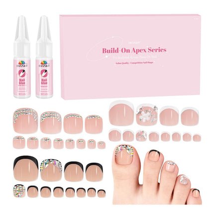 EBANKU 72 Pcs Square French Tips Toe Nail Tips Nude Pink False Fake Nail Tips for DIY Salon Home