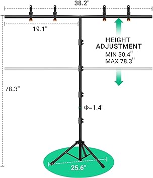 Coliflor T-Shape Portable Backdrop Stand, 6.5x3.2ft Adjustable Photo Background Stand Kit, Sturdy Small Back Drop Holder with 4 Spring Clamps, Carry Bag for Parties, Photography and Video Studio