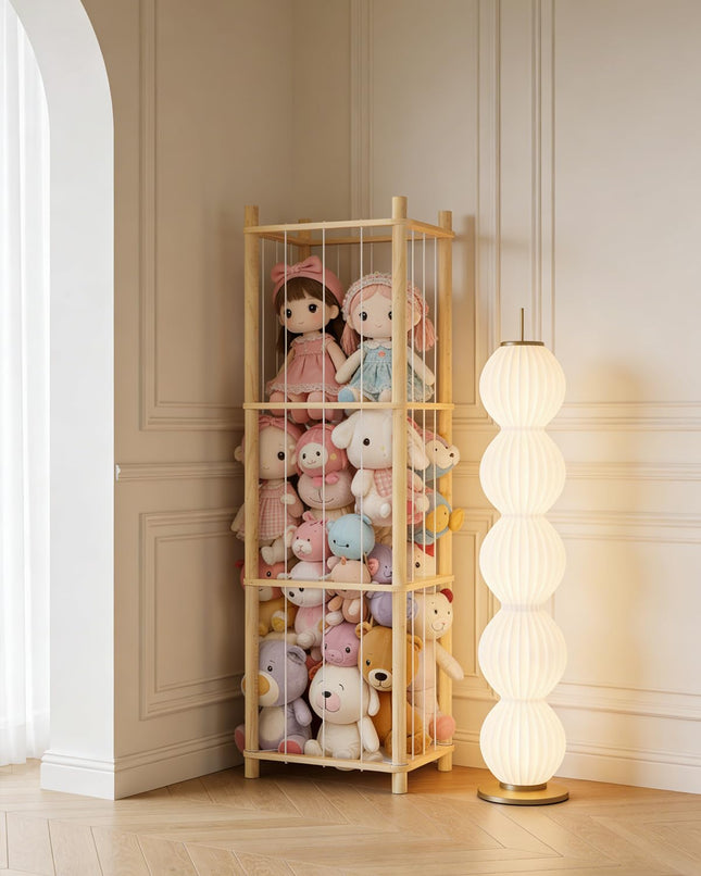 THREELOVE Natural Solid Wood Easy Assembly Toy Stuffed Animal Storage Organizer & Display Shelf