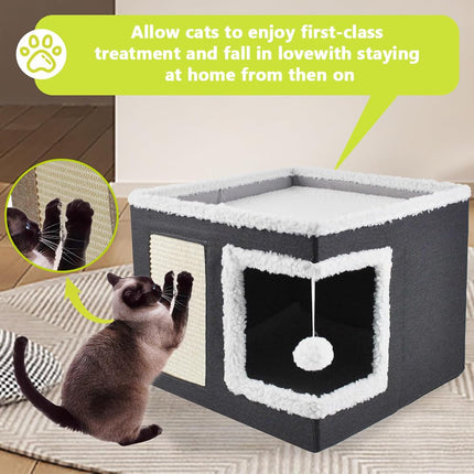 Volivx Cat House, Winter Warm Removable Cat Bed Imitation Wool Pet Cave Anti-Scratch Wear-Resistant Cat Furniture, (Gray)