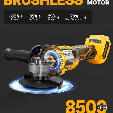 MAXCULAR Angle Grinder Cordless Compatible with DEWALT, 8500 RPM Brushless Power Motor, 4-1/2-Inch to 5-Inch, 3 Variable Speeds Power Grinder Tool for Cutting, Grinding, Polishing TOOL ONLY