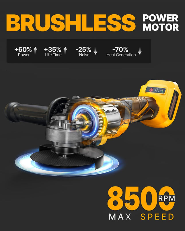 MAXCULAR Angle Grinder Cordless Compatible with DEWALT, 8500 RPM Brushless Power Motor, 4-1/2-Inch to 5-Inch, 3 Variable Speeds Power Grinder Tool for Cutting, Grinding, Polishing TOOL ONLY