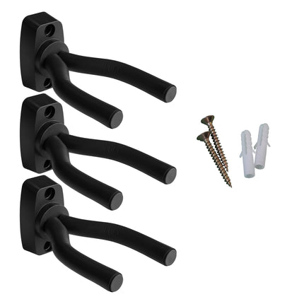 Guitar Wall Hanger 3-Pack Adjustable Guitar Wall Mount Hooks for Acoustic, Electric, Bass, Ukulele, Violin – Includes Screws & Anchors, Rubber-Coated Holder for Home & Studio