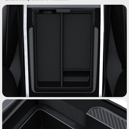 BASENOR Upgraded Tesla Model Y Model 3 Armrest Console Organizer (Carbon Edition) Armrest Storage Box Compatible with Tesla Model Y 2021-2024 Tesla Model 3 2021-2023 Interior Accessories