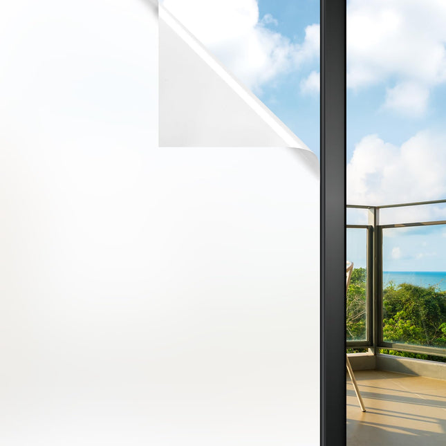 Funfox Window Film for Privacy, Frosted Glass Sticker Non-Adhesive Opaque Vinyl Window Film Covering Sun Blocking Static Cling Anti-UV for Bathroom Office Living Room Matte White 35.4 x 157 inch