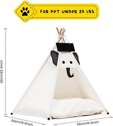 Pet Teepee Tent for Small Dogs & Cats, 24 Inch Portable Indoor Dog House with Thick Cushion, Cat Teepee Washable Tent Dog Teepee Bed Indoor (Elephant) T99
