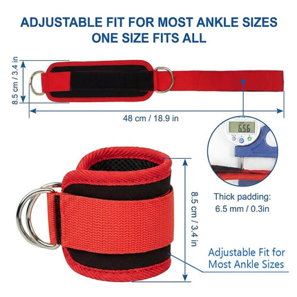 OVTSPO 2-PACK Fitness Ankle Cuff Adjustable Padded Strap with Metal D Ring for Leg and Glute Training, Cable Machine and Home Gym, RED