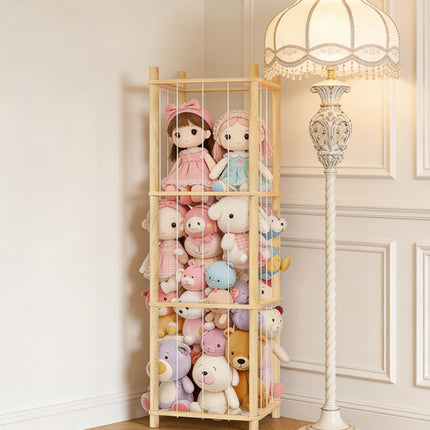 THREELOVE Natural Solid Wood Easy Assembly Toy Stuffed Animal Storage Organizer & Display Shelf