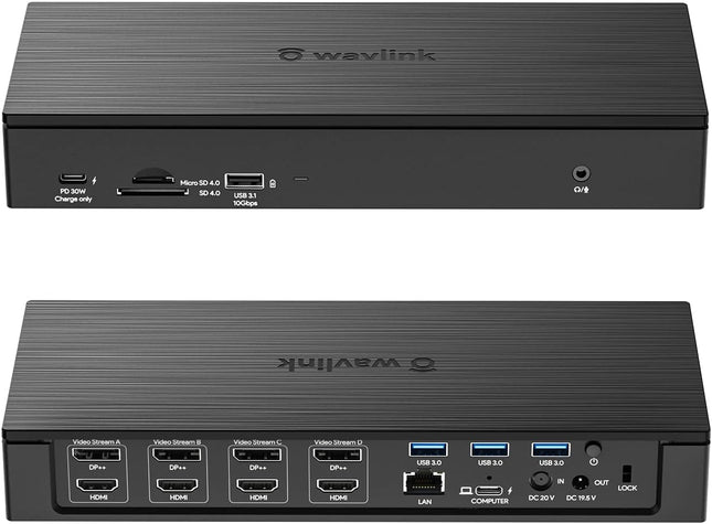 WAVLINK 20-in-1 USB-C Quad 4K Universal Docking Station for MacBook and Windows with 100W Power Delivery, Dual 5K@60Hz Dock with 4xDisplayPort & HDMI, 10Gbps USB 3.1-A & C, SD/TF Slot, 3xUSB 3.0-A