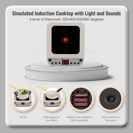 Kitchen Set for Kids, Kitchen Toys with Electronic Induction Cooktop, Steam Pressure Pot, Cookware, Pretend Play Kitchen Accessories, Cutting Play Food, Birthday Gifts for Girls Boys Toddlers (Gray) T43