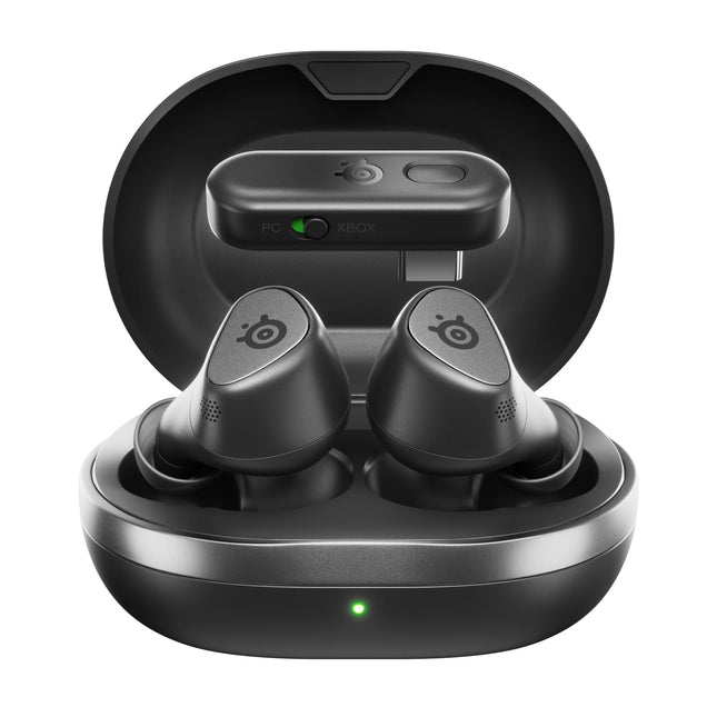 Arctis GameBuds for Xbox/PC/PS5/Switch/Mobile — Quick-Switch 2.4GHz + Bluetooth 5.3 — Active Noise Cancelling — Mobile App w/Sound Presets — Water Resistant IP55 — 40H Battery with Qi Charging Case