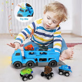 Transport Truck Set Dinosaur Toys 6 Vehicles in Friction Powered Carrier Truck Cars Toys with Music and Light Gift for Toddlers-Most Popular Toys T46